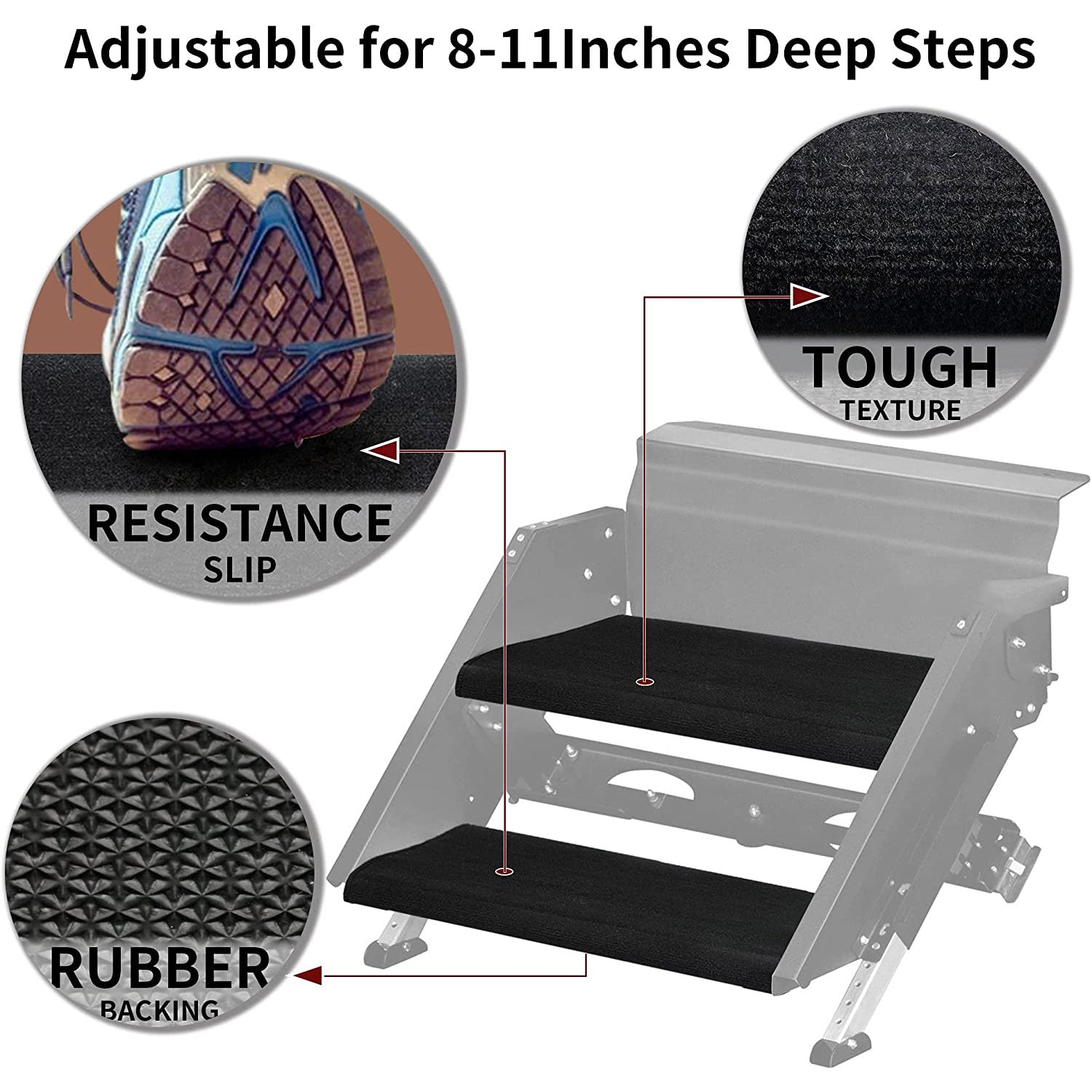 RV Steps Cover, Wrap Around Camper Stair Rug,Trailer Step Carpet,18 Inch Wide ,Charcoal