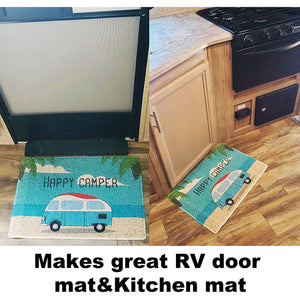 Happy Camper Funny Door Mat Rug Welcome Mat for Front Door, RV Camper Door Mat Outdoor