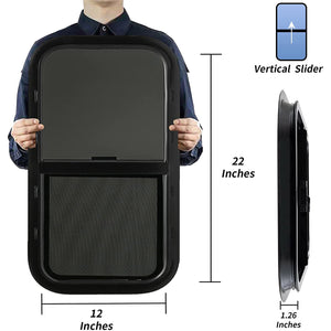 RV Murts Replacement RV Windows,12"W x 22"H DOT Certification Qualified Vertical Slide RV Windows , 1-3/4’’ Wall Thickness w/Trim Ring