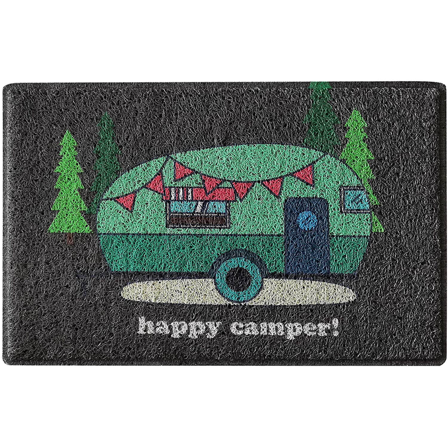 Aucuda Happy Camper Door Mat,Autumn Outdoor Door Mat Waterproof,Christmas  RV Front Door Mats Outdoor,24x16 Trailer Xmas Welcome Mats for Front Door