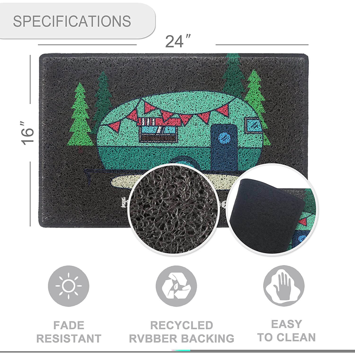 Aucuda Happy Camper Door Mat,Autumn Outdoor Door Mat Waterproof,Christmas  RV Front Door Mats Outdoor,24x16 Trailer Xmas Welcome Mats for Front Door