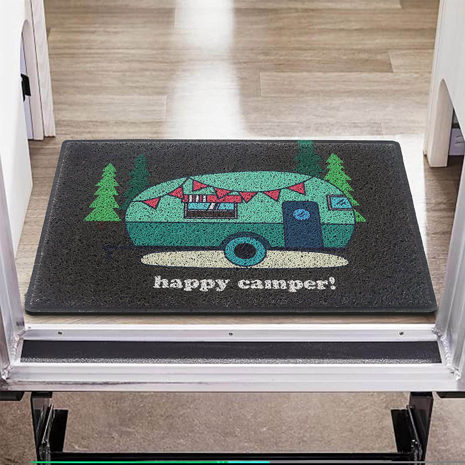 Aucuda Happy Camper Door Mat,Autumn Outdoor Door Mat Waterproof,Christmas  RV Front Door Mats Outdoor,24x16 Trailer Xmas Welcome Mats for Front Door