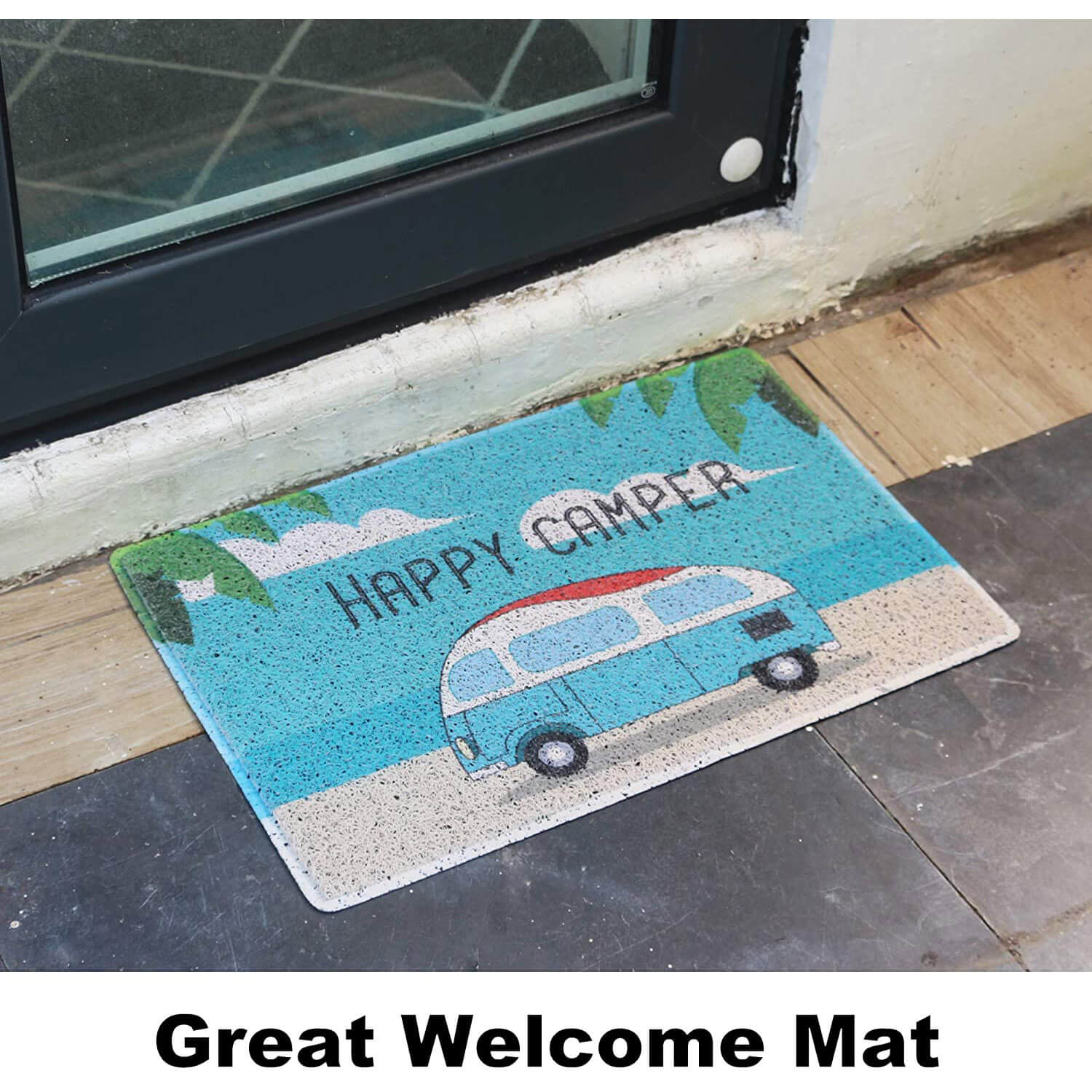 Haigoo Happy Camper Door Mat 2 Pack,RV Floor Mats,23x16Sweet Home Front  Door Mats Outdoor Indoor mats,Non-Slip Welcome mats Entrance Way  Rug,Durable