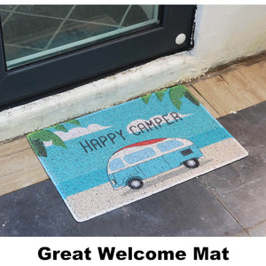 Happy Camper Funny Door Mat Rug Welcome Mat for Front Door, RV Camper Door Mat Outdoor