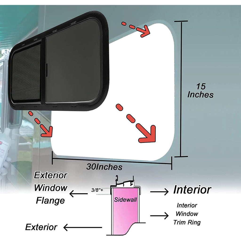 RV Murts Replacement RV Windows, 1 pieces 30"W x 15" H DOT Certificati