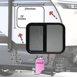 RV Murts Replacement RV Windows, 24"W x 22"H DOT Certification Qualified Horizontal Slide RV Windows,1-3/4’’ Wall Thickness w/Trim Ring